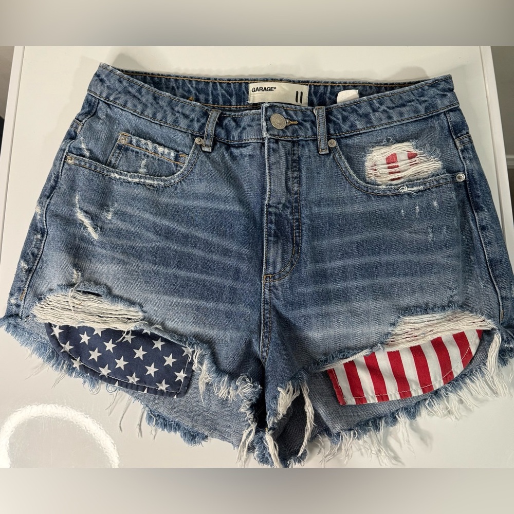 Garage Blue Distressed Denim Shorts